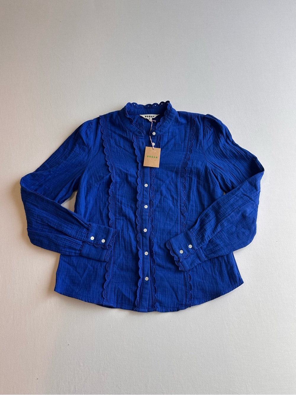 Women's Blue Double Cloth Scallop Blouse